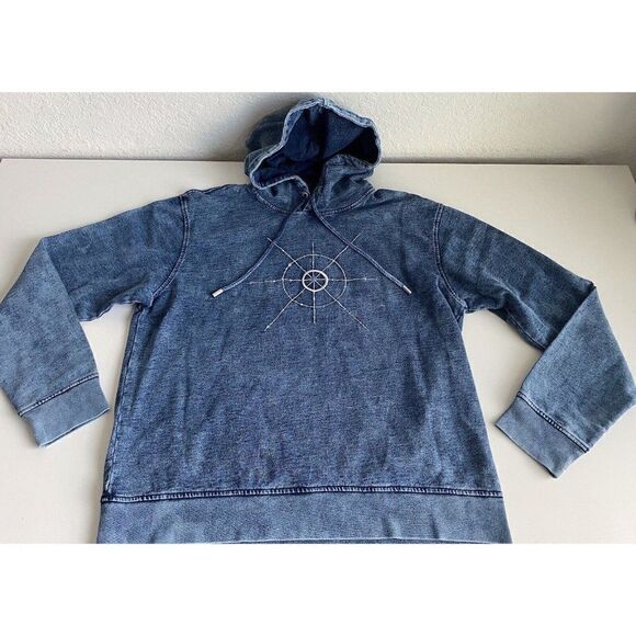 DR.WOO Los Angeles Size XL Blue Denim Effect Embroidered Compass Pullover Hoodie - Picture 1 of 15